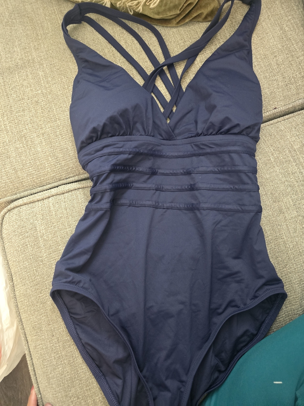 La Blanca Navy Strappy V-Neck One-Piece Swimsuit